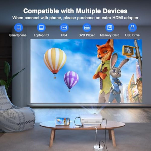 XuanPad Mini Projector, 2025 Upgraded 14000L Portable Video Home Projector, HD 1080P Supported, Compatible with TV Stick, HDMI, USB, AV, Laptop, iPhone, Android Smartphone