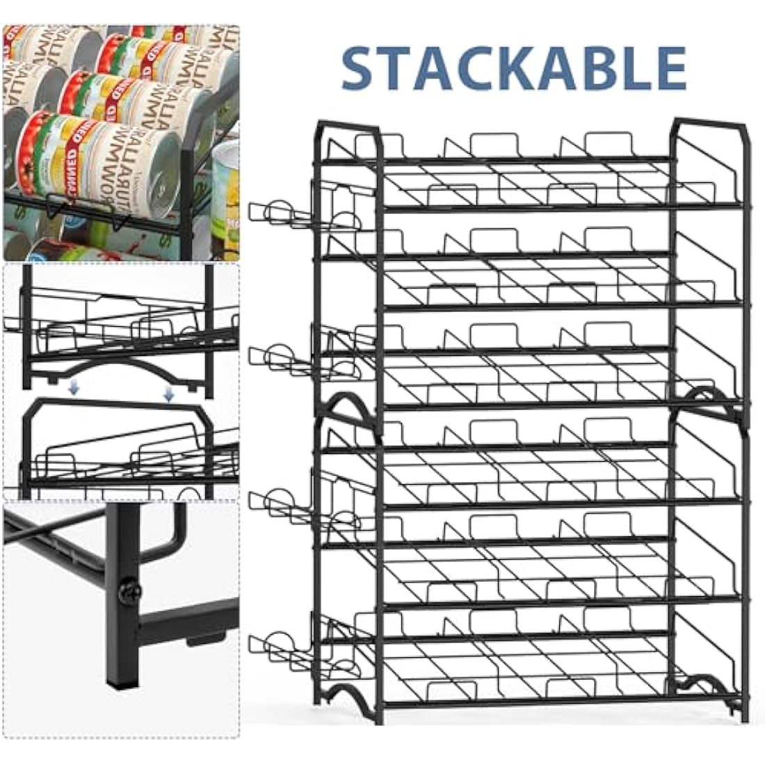 Mutool 3 Tier Can Rack, Stackable Kitchen Food Organizer/Holder for Counter-Top, Pantry Organizers and Storage, Black