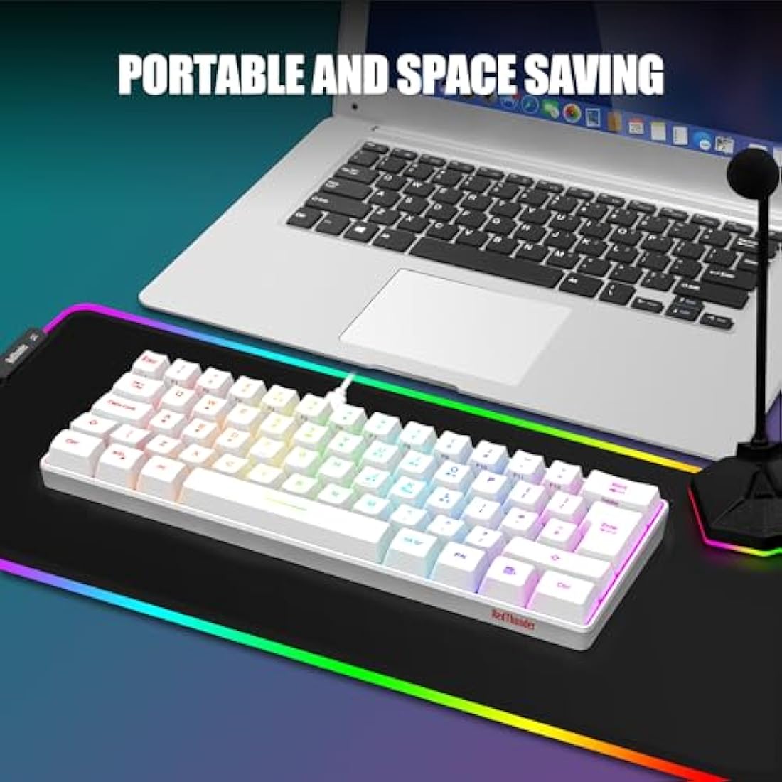 RedThunder 60% RGB Gaming Keyboard and Mouse Combo,UK Layout Ultra Compact Backlit Mini Keyboard, Lightweight 7200 DPI Cellular Optical Mouse, Portable Wired Gaming Set for PC PS5 Gamers (White)