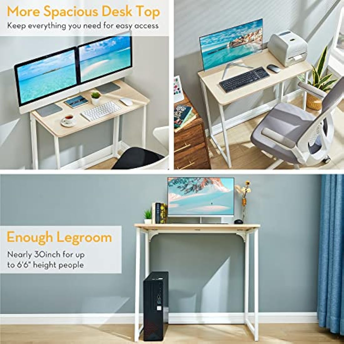 WOHOMO Folding Desk,Small Foldable Desk 80cm for Small Spaces,Space Saving Computer Table Writing Workstation for Home Office,Easy Assembly,Oak