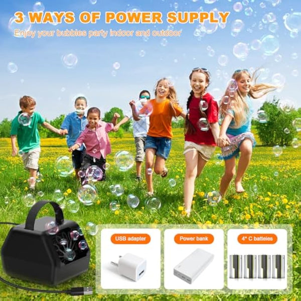 Bubble Machine, Bubble Machine for Kids 16000+ Bubbles/Min with 2 Speeds Portable Bubble Maker, Electric Bubble Blower for Kids Parties, Birthday, Wedding Scene, Camping, Powered by USB or Batteries