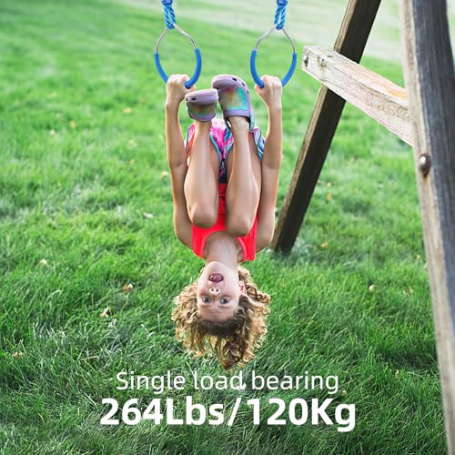 PELLOR Kids Monkey Bars and Gymnastic Rings - Multifunctional Backyard Playground Play Sets for Obstacle Ring, Trapeze Bar, Climbing Frame, and