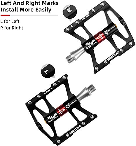 ROCKBROS Mountain Bike Pedals, 9/16 Inch Aluminum Alloy Flat Pedals with 4 Bearings, Wide Platform, Anti-Slip, Waterproof & Dustproof Black