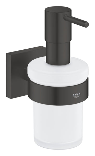 GROHE Start Cube QuickFix Soap Dispenser with Holder (Material: Iced Glass & Metal, Filling Quantity 160 ml, with Screws & Dowels), Size 158mm, Easy