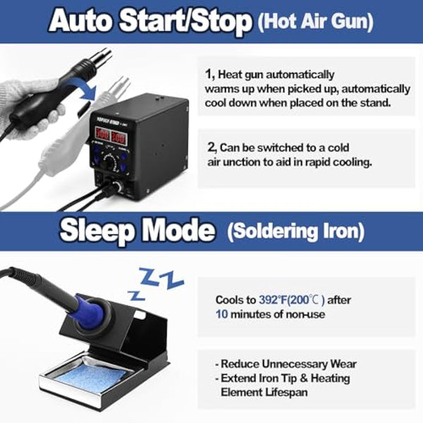 Yofuly 750W Soldering Iron Station, 2 in 1 Hot Air Gun Rework Station Cold/Hot Air Conversion 100~480°C/212~896℉ Adjustable Digital Temperature Solder Station 8786D SMD Soldering & Desoldering Kit
