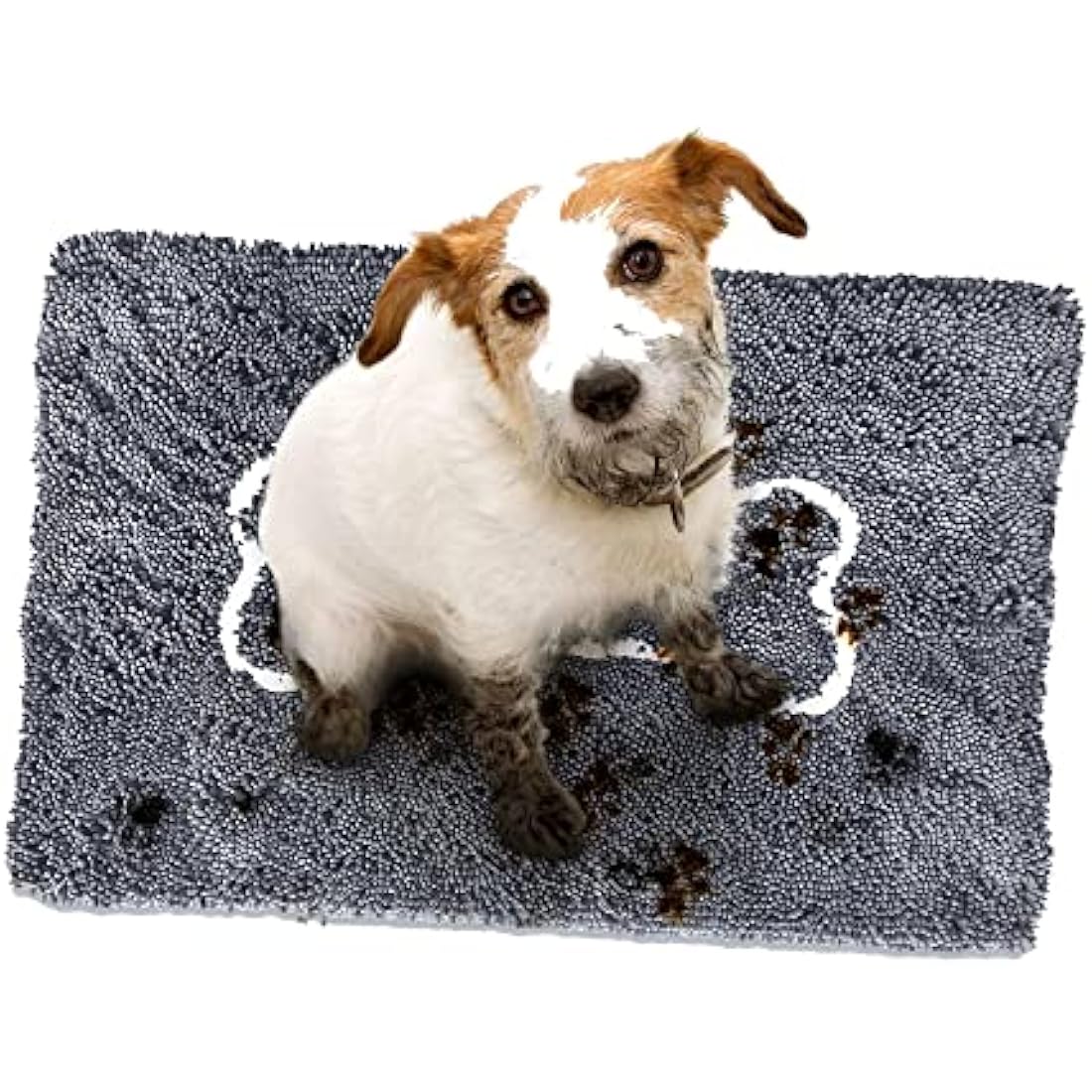 Soggy Doggy Microfiber Chenille Doormat for Wet Dog Paws, 26 x 36 Inch, Large Grey/White Bone
