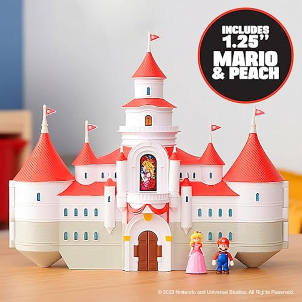 THE SUPER MARIO BROS. MOVIE – Mushroom Kingdom Castle Playset with Mini 1.25” Mario and Princess Peach Figures for Super Mario Fans Aged 3+