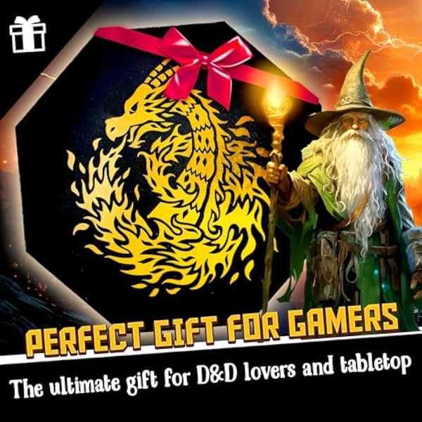 Fantasydice- Fire Dragon - Dice Tray - 20CM Octagon with Lid and Dice Staging Area- Holds 5 Sets of Dice(7 / Standard) For All Tabletop RPGs Like D&D, Call of Cthulhu, Shadowrun. (Chromatic)