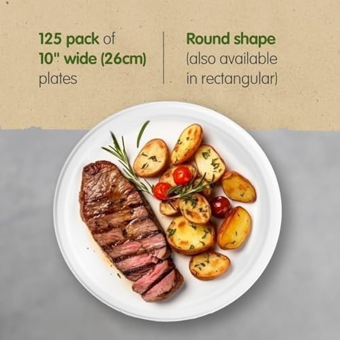 Signature Packaging - Biodegradable Paper Plates - 125 Pack - Large & Sturdy Disposable Tableware - Round 25cm