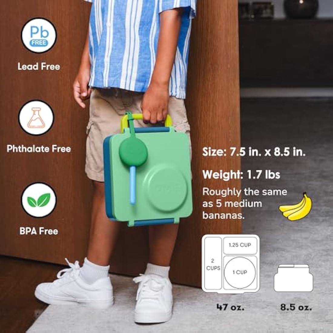 Omie B9099 OmieBox Kids Bento Lunch Box, Plastic, Meadow