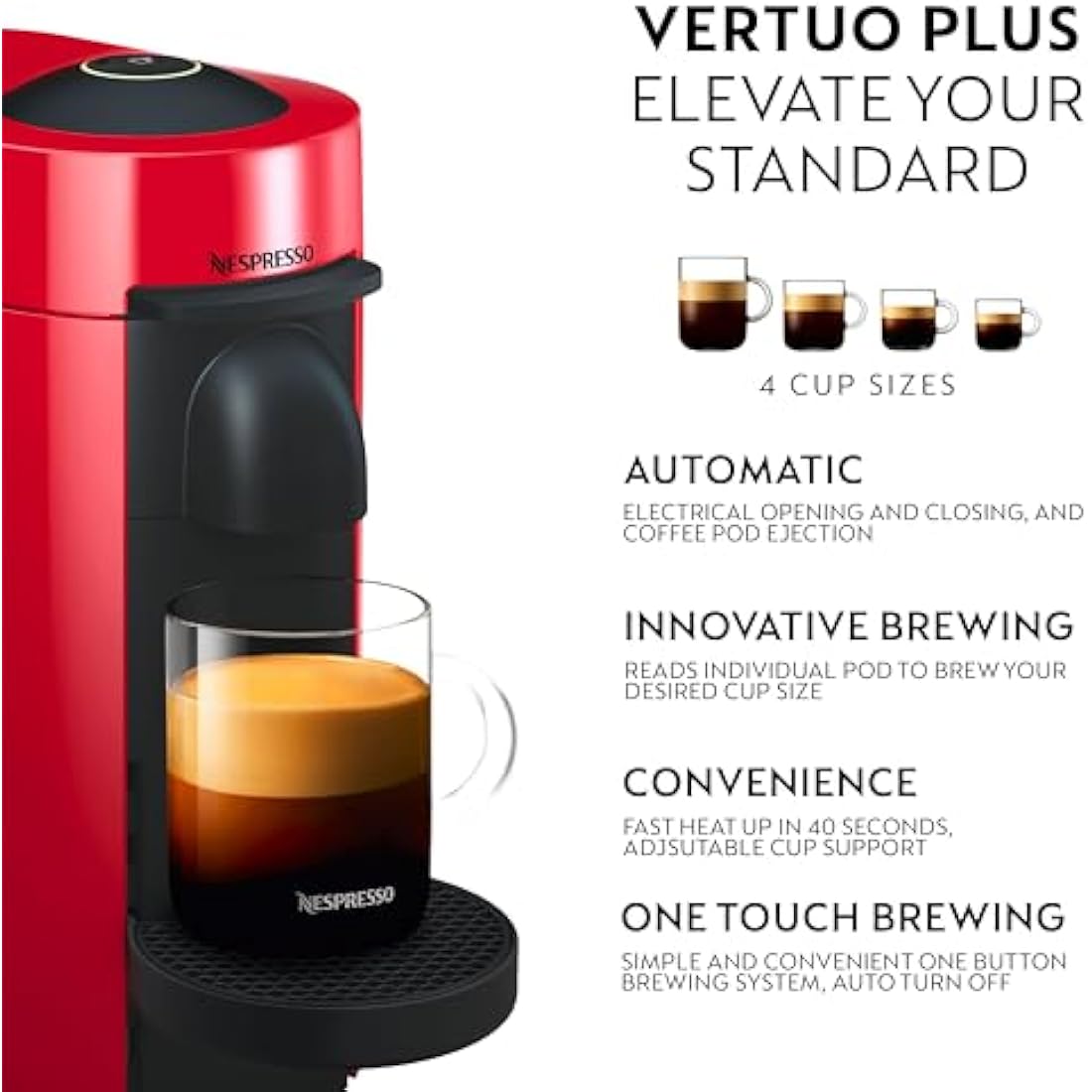 Nespresso Vertuo Plus Automatic Pod Coffee machine for Americano, Decaf, Espresso by Magimix in Red