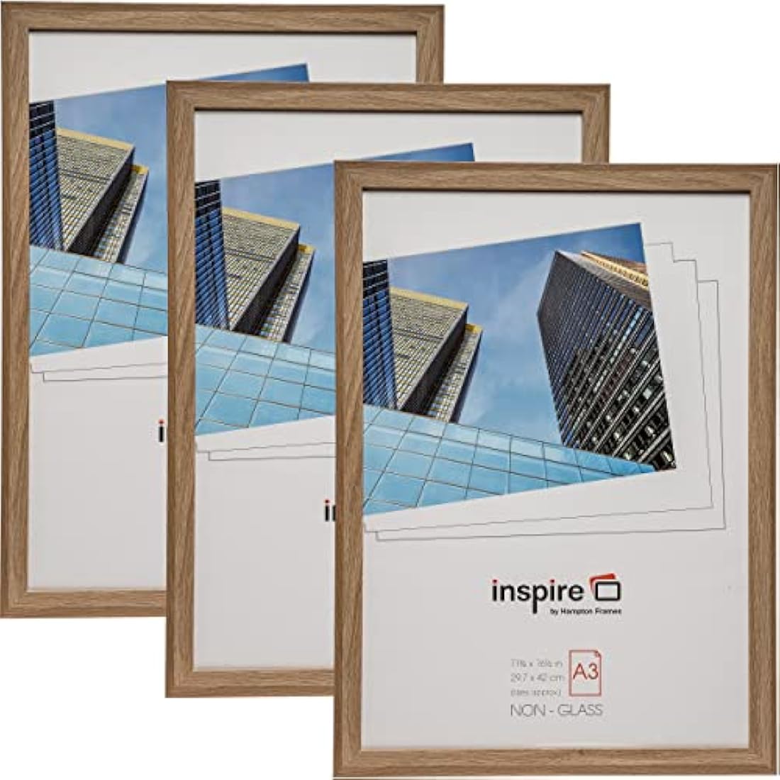 Hampton Frames | Sorbonne A3 Picture Frame | 30x42cm, Oak Effect, Acrylic Front, MDF | Wall Mount, Landscape or Portrait, Drop-In Back | Display Photos, Posters, Certificates