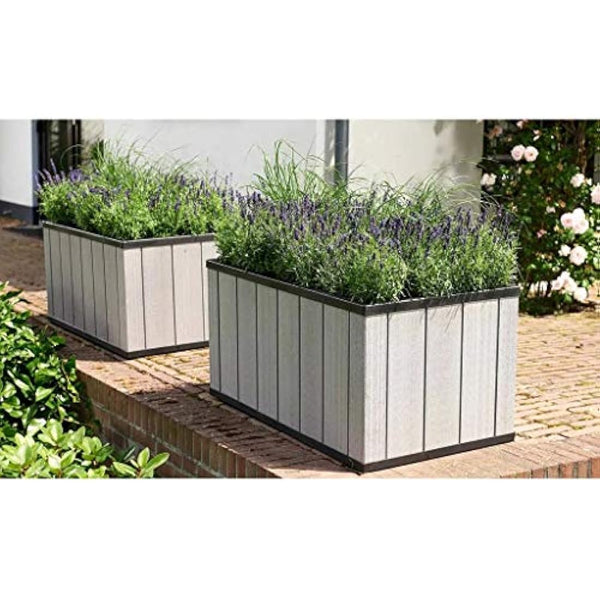 Keter Sequoia Medium Raised Bed for Patio and Balcony, Weatherproof, Grey, Rectangular, 88 Litres, 99 x 58 x 50 cm