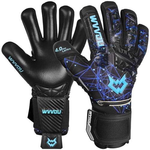 WVVOU Football Goalkeeper Gloves for Adults and Youth, High Performance with 5 Detachable Fingersave, Goalie Gloves with 4mm Sticky Latex Palm (Blue,