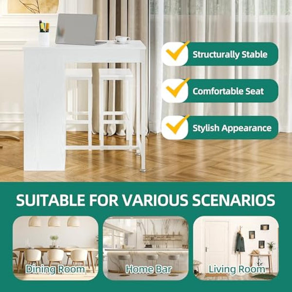 YITAHOME Breakfast Bar Table, Bar Table Set with Bar Stools, 2, Bar Table and Stools Set Dining Bar Tables Footrest and Storage Shelf for Kitchen Dining Room Pub Industrial Steel Frame(White)