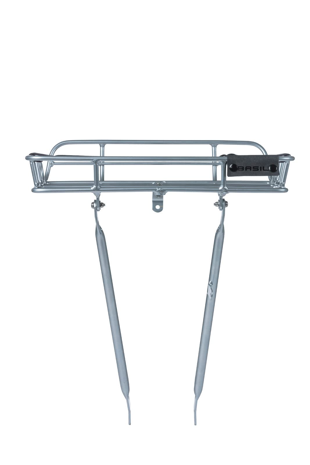 Basil Portland Front Carrier, Aluminium (silver) and Removable Tan Belt