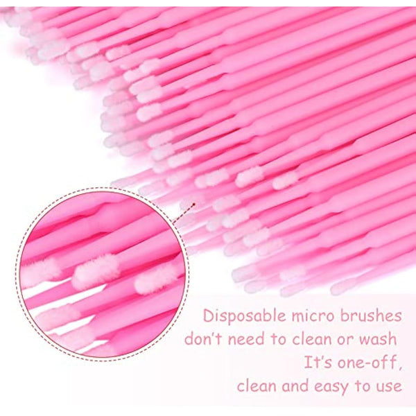G2PLUS 200PCS Micro Applicators Brushes, Pink Micro Applicators, Eyelash Extension Applicators for Eyelashes Extensions