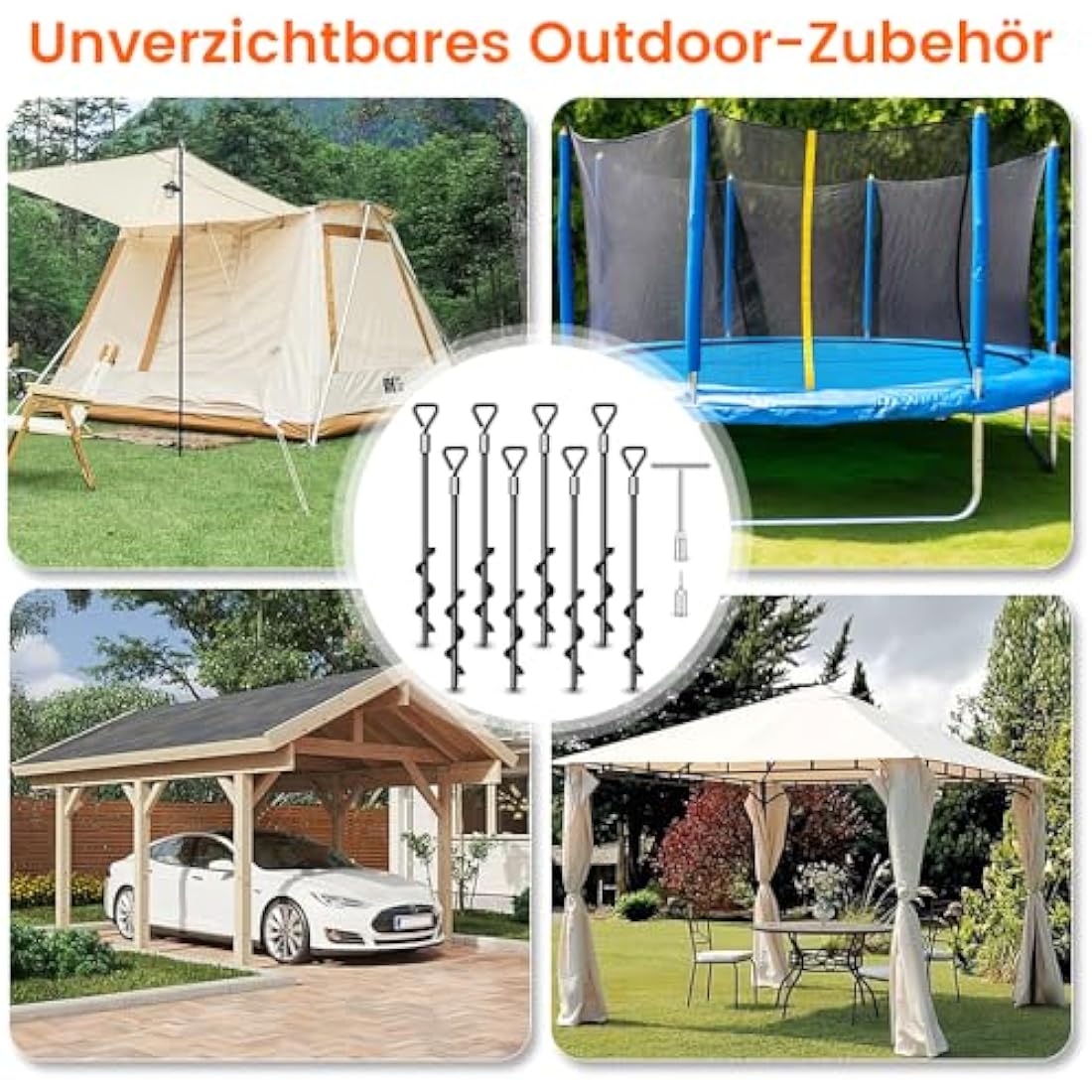 Ground Anchors Screw in Tent Pegs Heavy Duty Trampoline Pegs High Winds, Ground Anchors for Camping Tent, Canopies, Carports, Sheds, Swing Sets, Canopy Stakes Kit, Mobile Home Anchors (8)