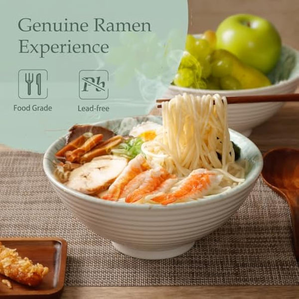 NUTRIUPS Ceramic Ramen Bowl with Chopsticks and Spoons (Forest)