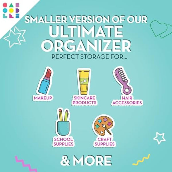 Caboodles Pretty in Petite Makeup Box, Two-Tone White on White, Hard Plastic Organizer Box, 2 Swivel Trays, Fashion Mirror, Secure Latch for Safe Travel