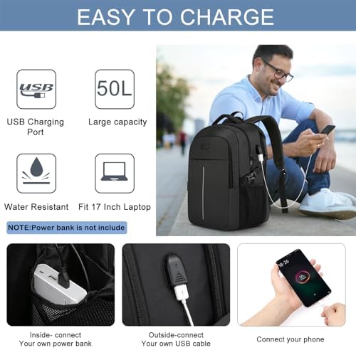 WENIG Laptop Backpack,Extra Large Business Travel Work Computer Rucksack with USB Charging Port