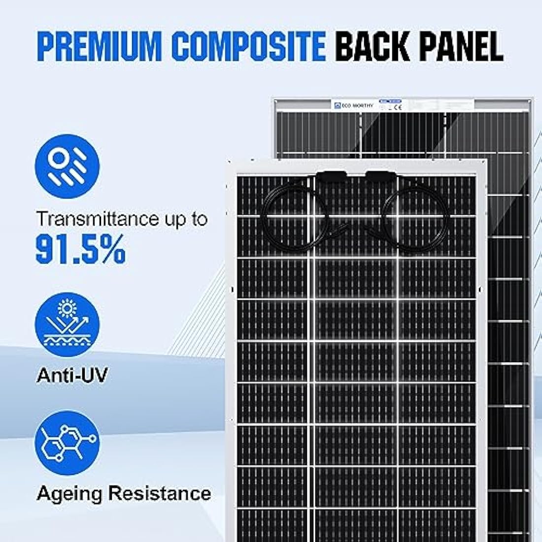 ECO-WORTHY Bifacial 195 Watt 12 Volt Solar Panel 12BB Monocrystalline Double-Sided Power Generation High Efficiency PV Solar Panel for Motorhome, RV, Campervan, Caravan, Boat, Home Off Grid