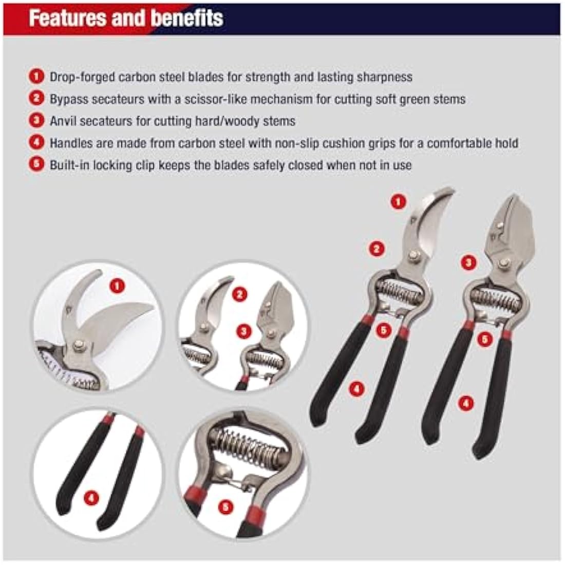 Spear & Jackson CUTTINGSET8 Traditional Bypass and Anvil Secateurs Set, Black