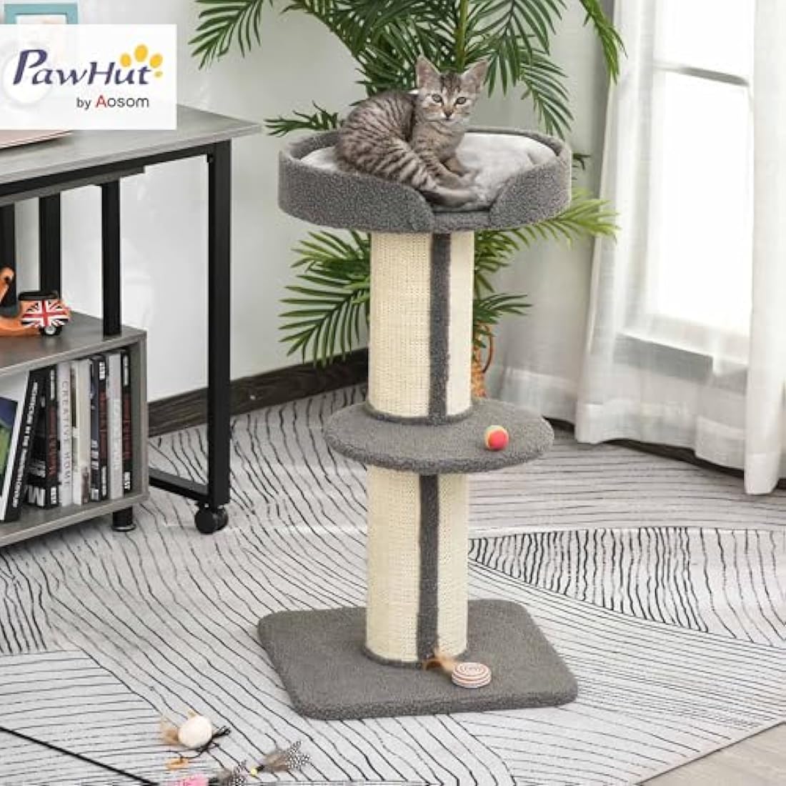 PawHut 91cm Cat Tower Scratching Posts Cat Tree for Indoor Cats Kitten Activity Centre Grey