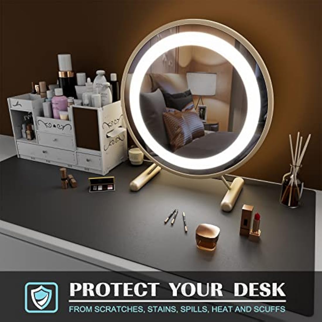 K KNODEL Small Office Leather Desk Mat, Mouse and Keyboard Pad, Computer and Laptop Mat, Desktop Protector and Cover, Writing Pad and Blotter (60x35cm, Dark Gray)