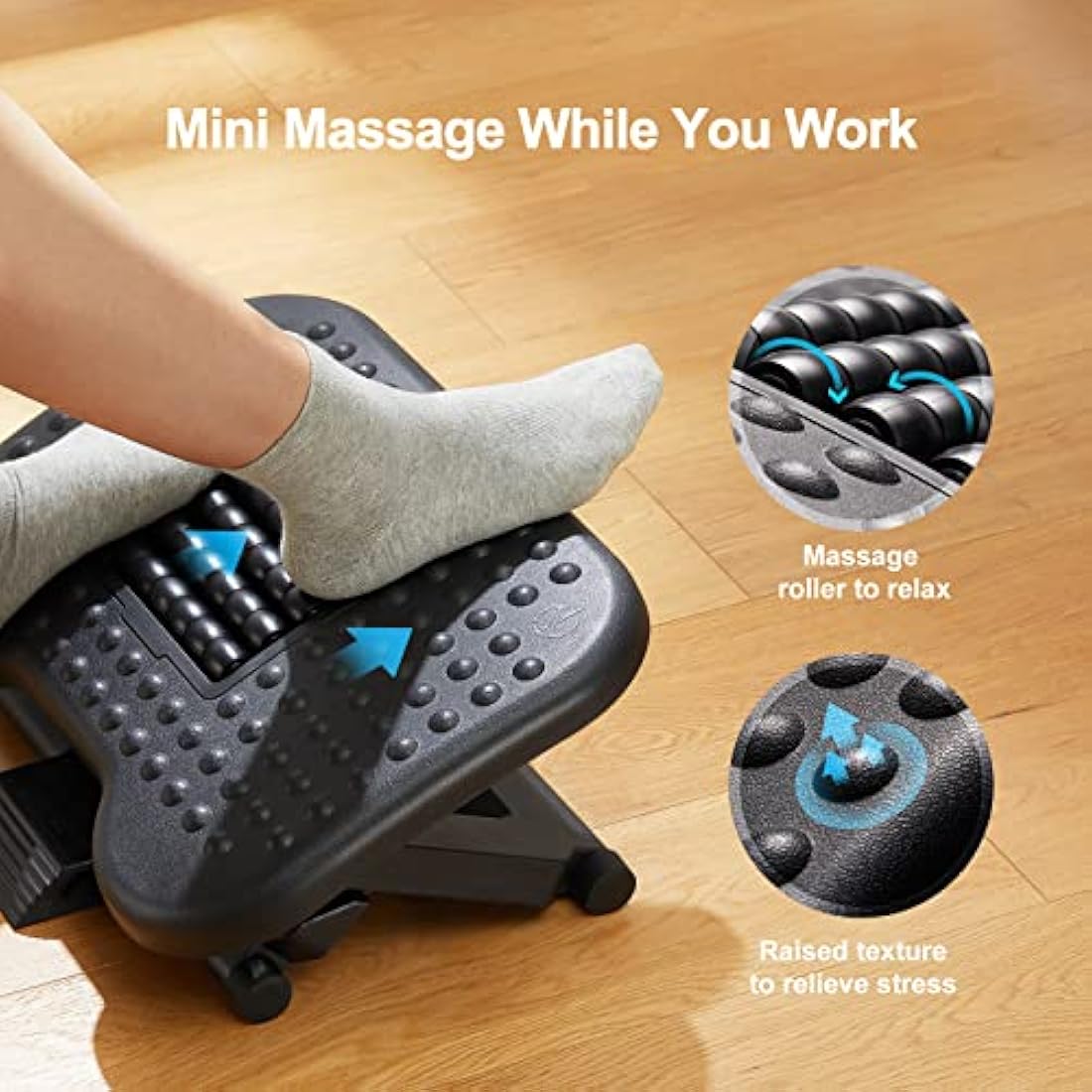 HUANUO Foot Rest, Foot Rest Under Desk with Massage Function, Adjustable Angle & 3 Different Height Positions, Non-Slip Foot Stool for Office & Home
