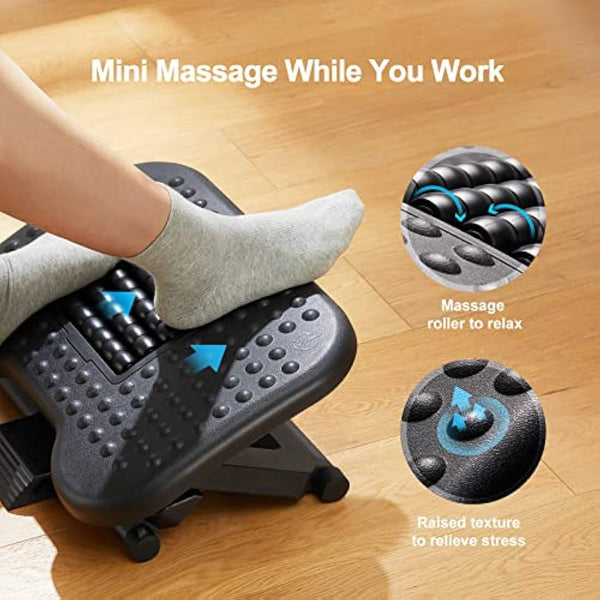 HUANUO Foot Rest, Foot Rest Under Desk with Massage Function, Adjustable Angle & 3 Different Height Positions, Non-Slip Foot Stool for Office & Home