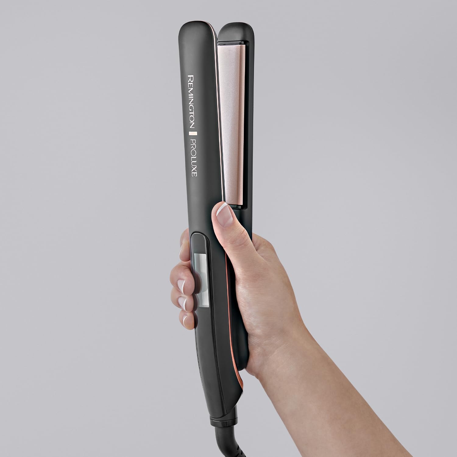 Remington Proluxe Ceramic Hair Straightener with Intelligent OPTIheat technology for heat where it matters - Pro+ setting at 185°C for healthier styling, 9 variable settings 150-230°C, S9100B