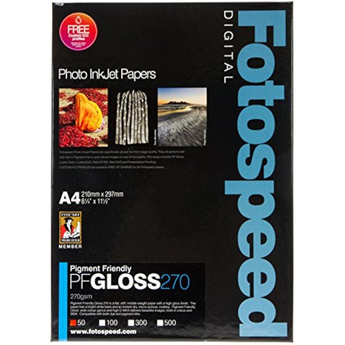 Fotospeed Pigment Friendly Gloss 270gsm Inkjet paper, A4, 50 sheets