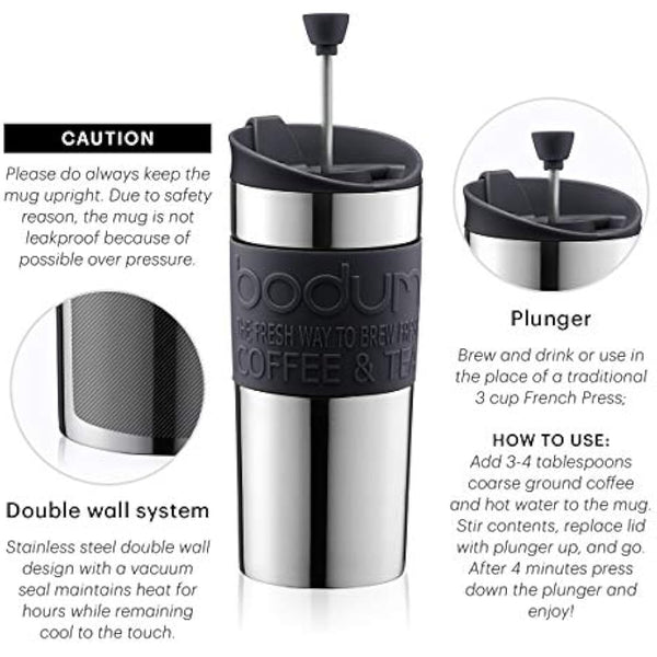 BODUM Travel French Press Coffee Maker, Vacuum, Small, 0.35 L - Off-White