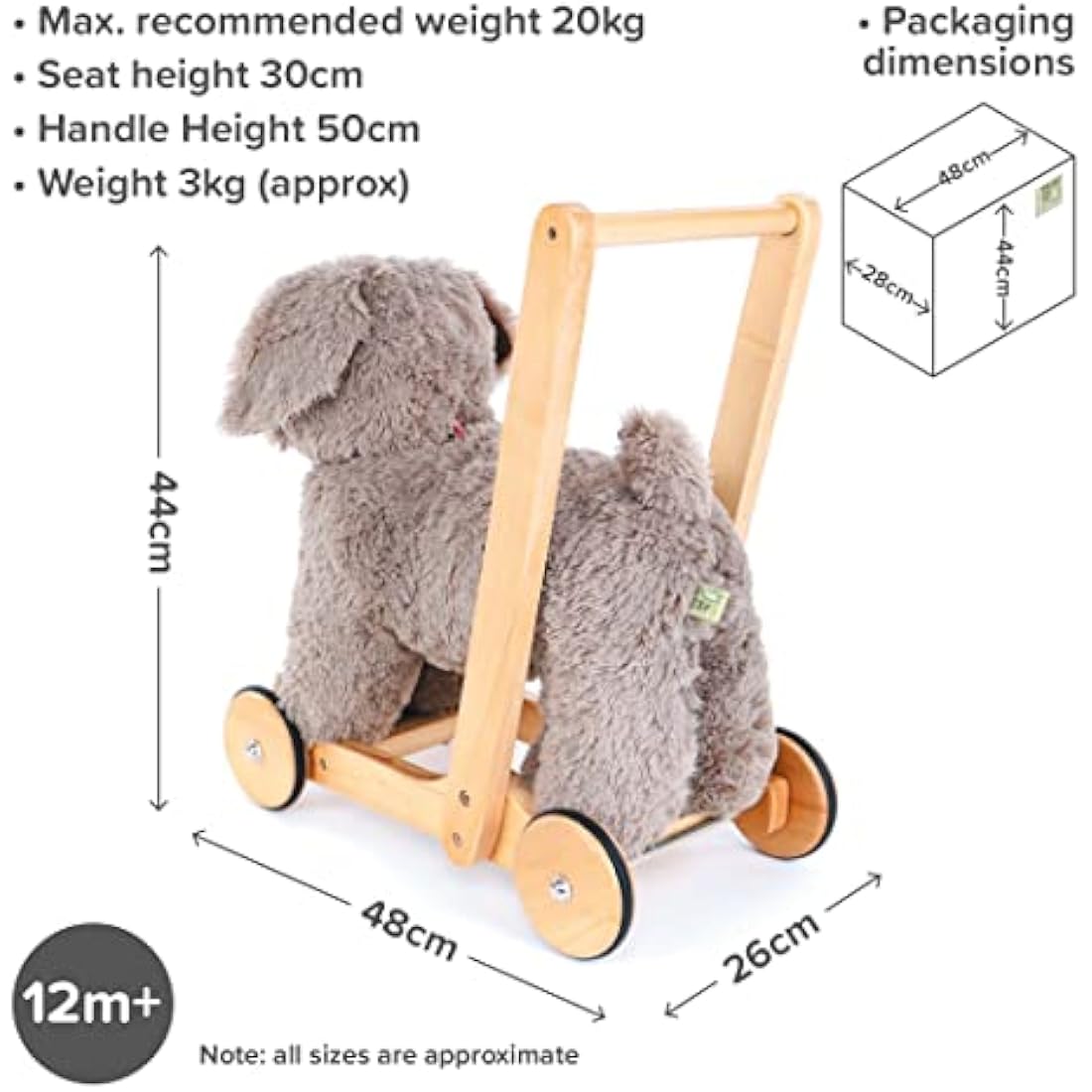 Little Bird Told Me - Bailey Dog Baby Walker/Push Along/Ride On for Toddler 12+ Months Unisex - 2-in-1 Soft Toy on Wheels, Sturdy Wooden Frame, Soft Plush Fabric - British Brand Since 2007