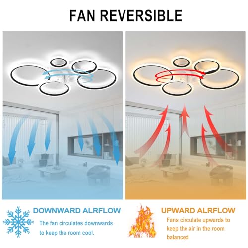 YUNZI Modern Ceiling Fan with Lamp with Remote Control LED 72W Dimmable Fan Ceiling Light Ceiling Fan Lighting for Living Room Bedroom Kitchen, 6