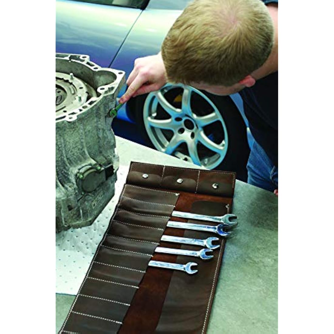 Gunson 77168 Leather Tool Roll Antique Finish 15 Pockets , Brown