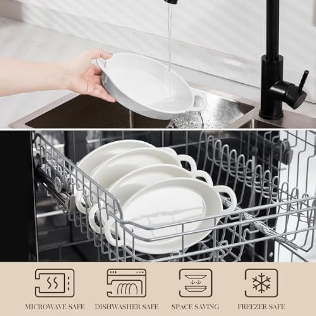 MALACASA Oval Ceramic Oven Baking Dishes, Ideal for Lasagne, Shepherds Pie and More - Small Pie Dish, Set of 4, 22 OZ, White, Oven Safe