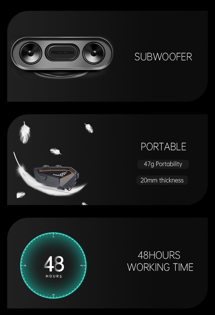 FreedConn QC Bluetooth 5.2 F1 Helmet Headset, Motorcycle Headphones Speakers with Strong Bass, 1100mAh Hands Free IP67 Waterproof Motorbike Earphones with Hard Mic, Music Call Control, Wake Up Siri