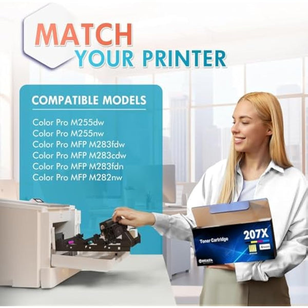 207X 207A M283fdw Toner Cartridge With Chip for HP 207X 207A Color Laserjet Pro MFP M283fdw M255dw M282nw M283fdn M255nw W2210X W2211X W2212X W2213X M283 M255 M282 - Black Cyan Yellow Magenta 4-Pack