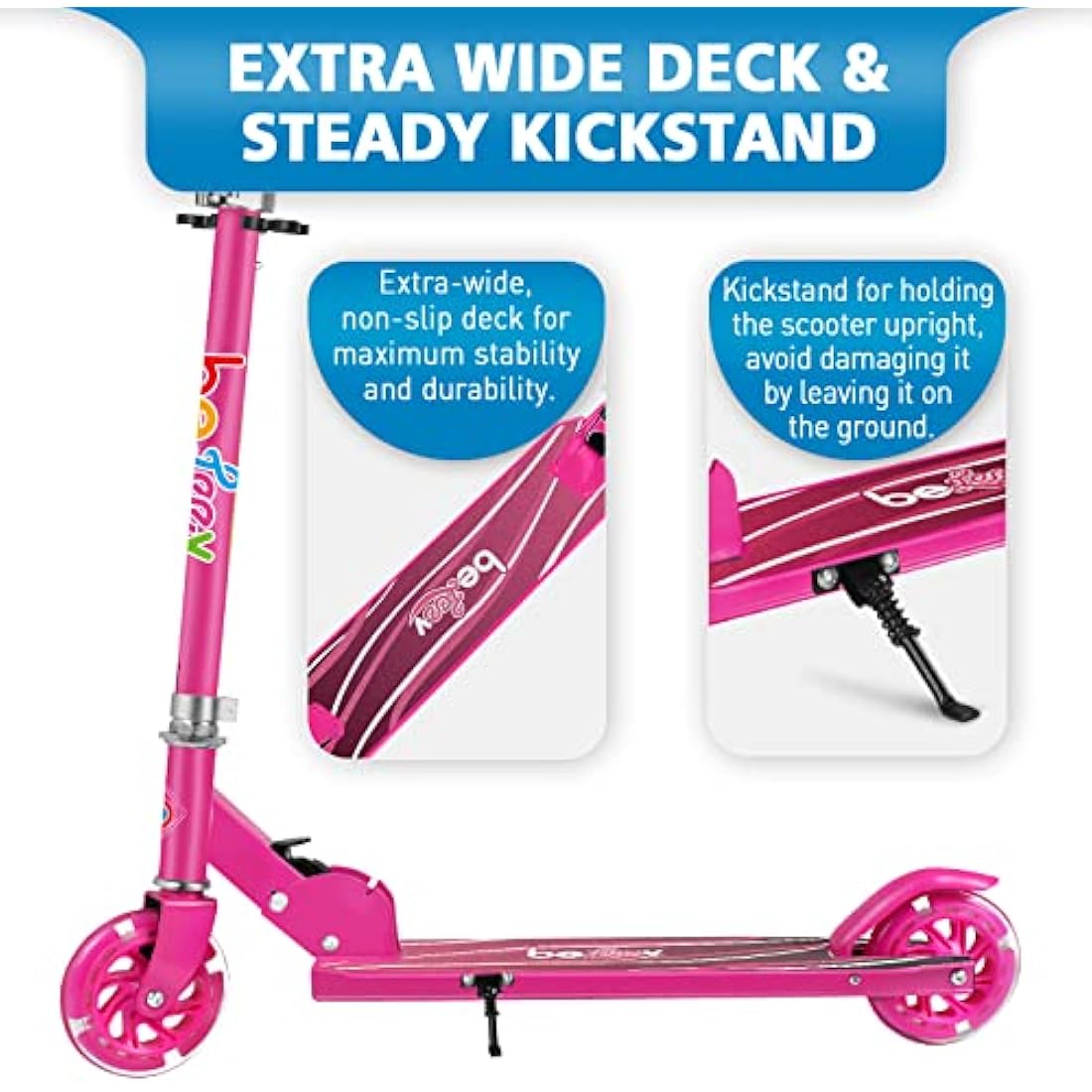 BELEEV V1 Scooter for Kids, 2 Wheels Folding Kick Scooter for Children Girl and Boys, 3 Adjustable Height, Flashing Light up Wheels, Lightweight Scooter with Sturdy Frame, Kickstand, Age 3-12