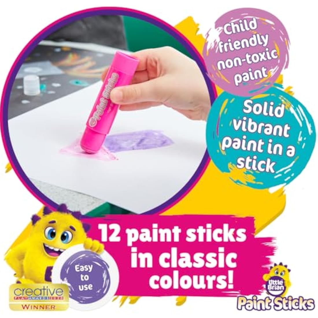 Little Brian Paint Sticks For Kids - 12 Pack Assorted Colours - Mess-Free, Easy Clean Up, Fast Drying Action, Vibrant Colours, Multi-Surface, Twist & Paint
