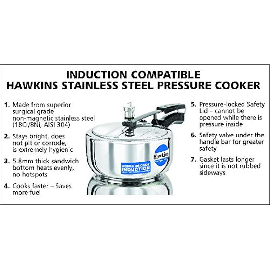 Hawkins B60 Pressure Cooker, 3 L, Silver