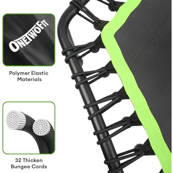 ONETWOFIT 42“/45" Rebounder Trampoline for Adults with Handle Bar, Silent Mini Trampoline Indoor Exercise Fitness Trampoline Bungee Rebounder Outdoor