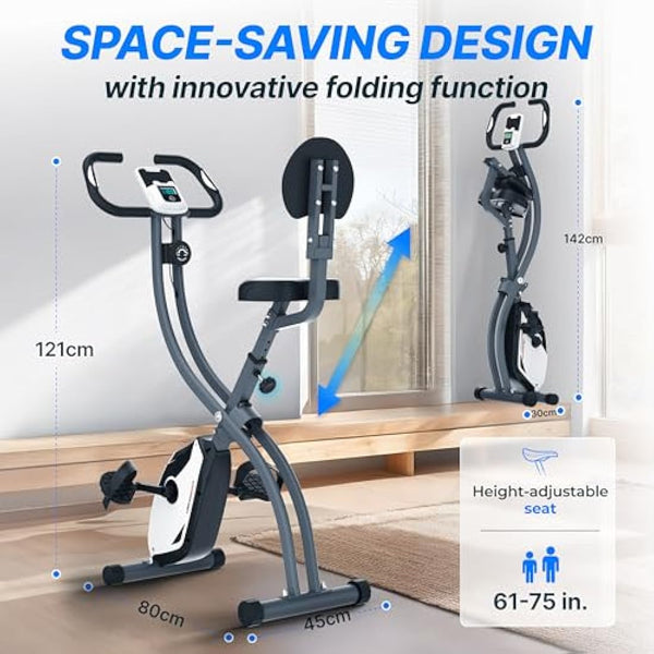 Ultrasport F-Bike Folding Exercise Bike 286 lbs Capacity, Extra Silent with Relax Foam Seat I Exercise Bikes for Home Use, Exercise Bike Foldable, Indoor Bike, Stationary Bike