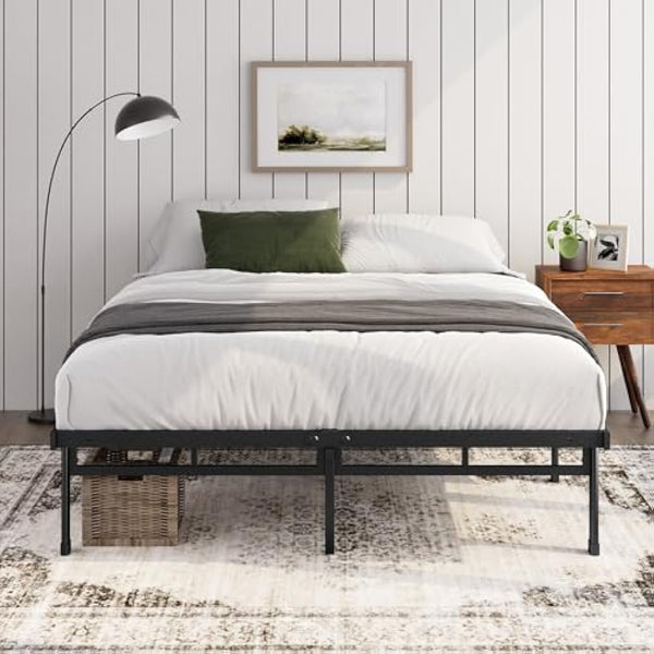 Zinus Justin King size Bed frame - Bed 150x200 cm - 36cm Height - Metal bed frame with Underbed storage and steel slat support - Black