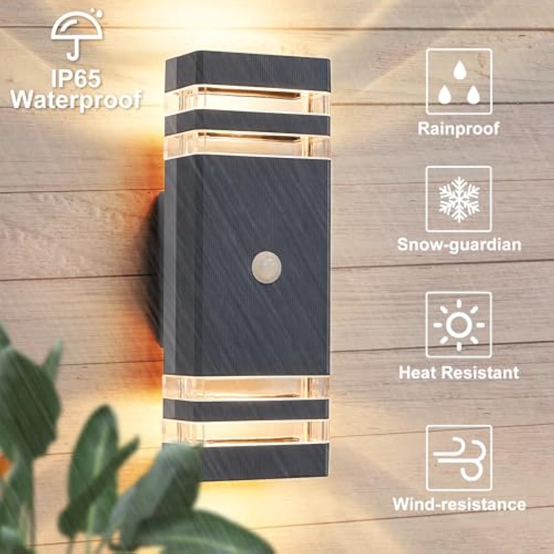 CELAVY Up Down Outside Lights with Motion Sensor, PIR Outdoor Wall Light Mains Powered, IP65 Front Door Porch Light Electric, Security LED External Exterior Lighting Wall Mounted 2 Pack, Dark Grey