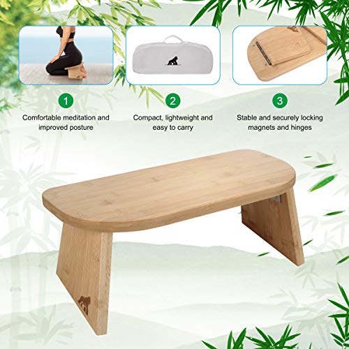 MY FAT GORILLA Ergonomic Bamboo Meditation Stool, Foldable Bamboo Bench, Yoga Seat for Deep Meditation, Comfortable Relief for Knees, Sturdy,