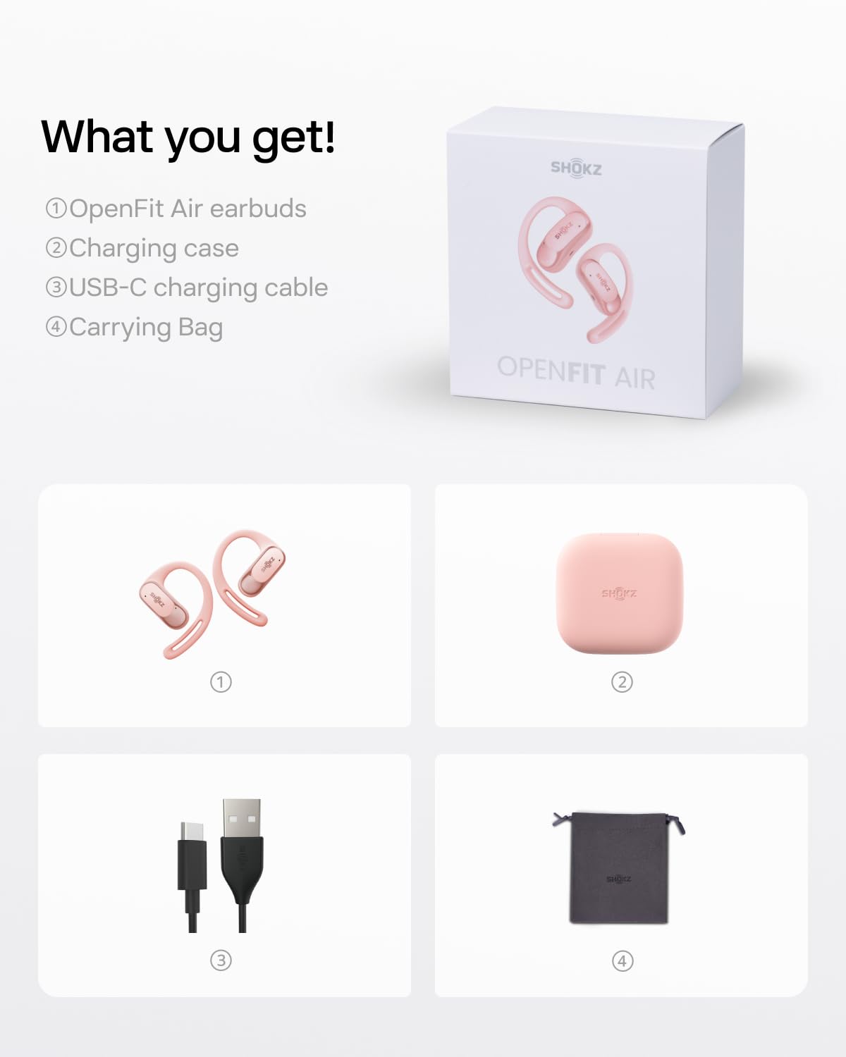 SHOKZ OpenFit Air Open-Ear Headphones, True Wireless Bluetooth Earphones with Mic, Fast Charging, 28h Playtime, IP54 Waterproof for Workout - Black