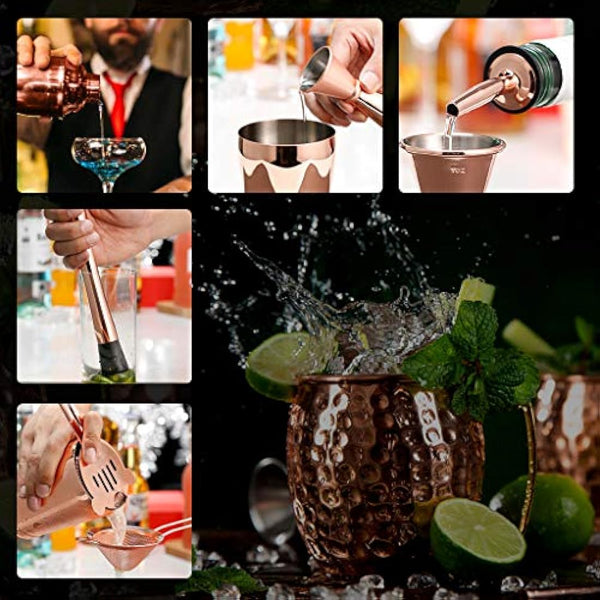 Cocktail Shaker Making Set: 16pcs Bartender Kit with Semicircle Eco Bamboo Stand - Stainless Steel Bar Tool Set Scandinavian Style Home DIY Kit